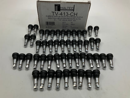 (50) HALTEC TV-413 CH Tire Valve Stem Snap In, Chrome Sleeve, 0.453'' Valve Hole