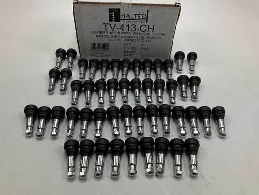 (50) HALTEC TV-413 CH Tire Valve Stem Snap In, Chrome Sleeve, 0.453'' Valve Hole