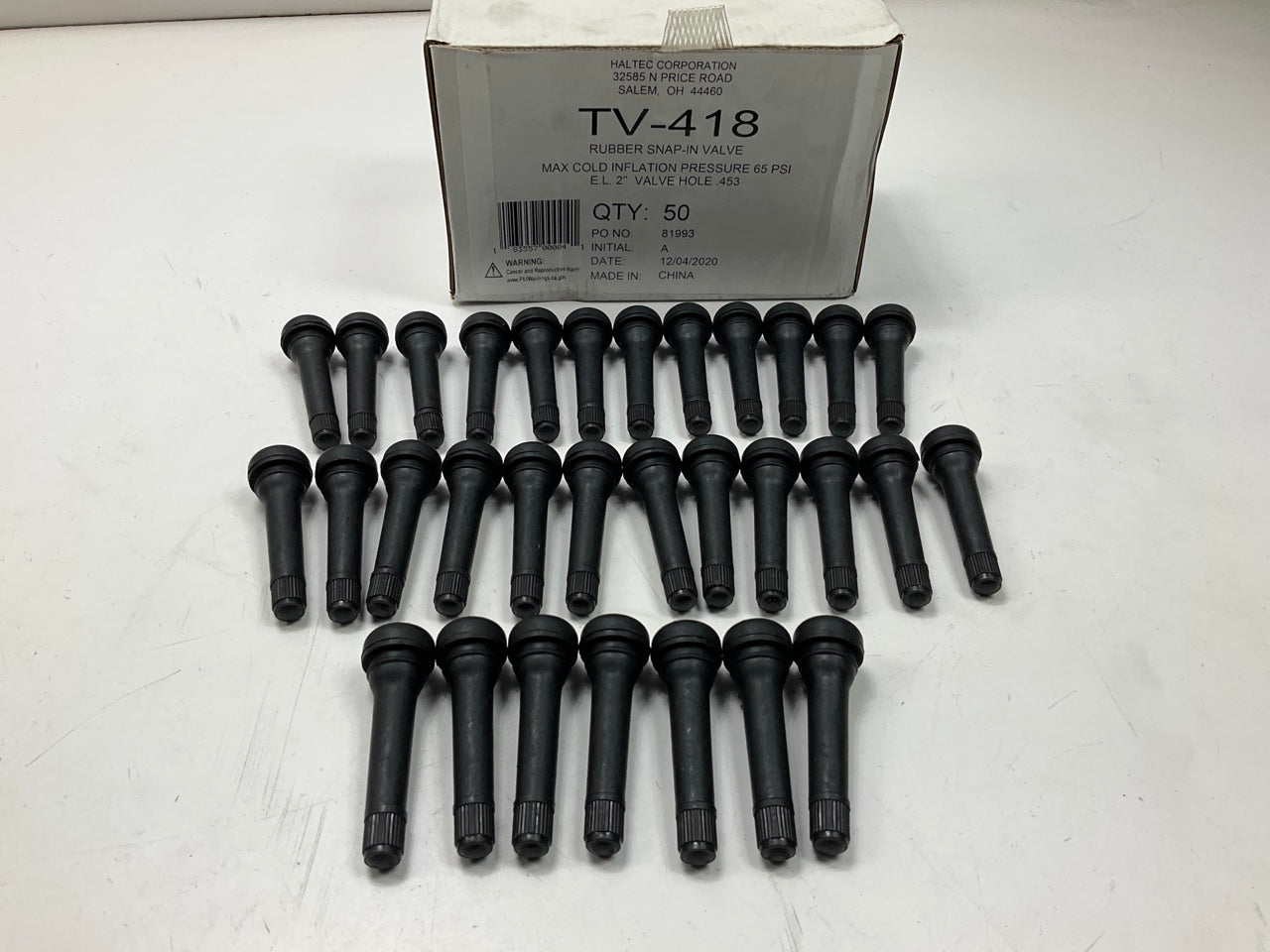 (32) Haltec TV418 Tire Valve Stems Snap-In, Rubber Sleeve, 0.453'' Valve Hole