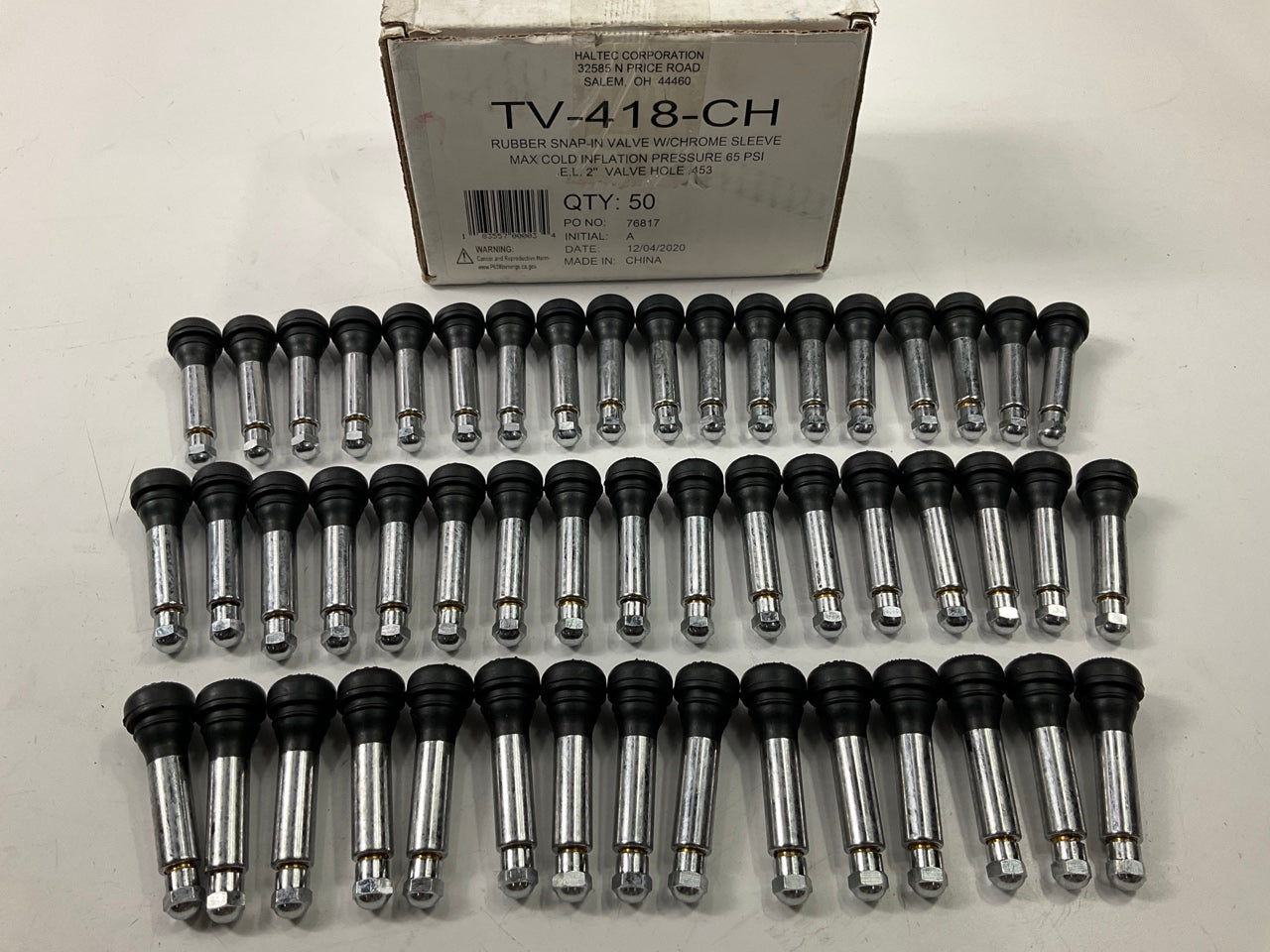 (50) Haltec TV418CH 2'' Tire Valve Stem Snap In, Chrome Sleeve, 0.453'' Valve Hole
