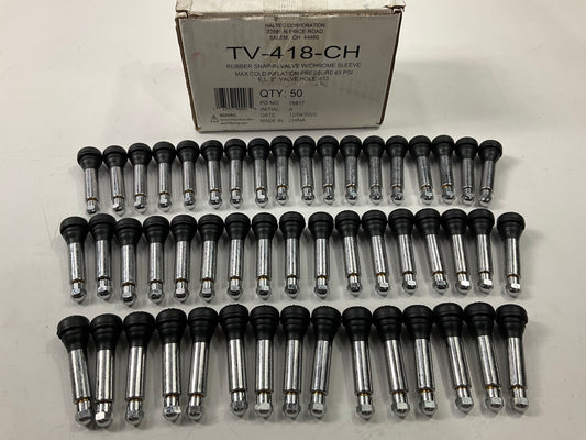 (50) Haltec TV418CH 2'' Tire Valve Stem Snap In, Chrome Sleeve, 0.453'' Valve Hole
