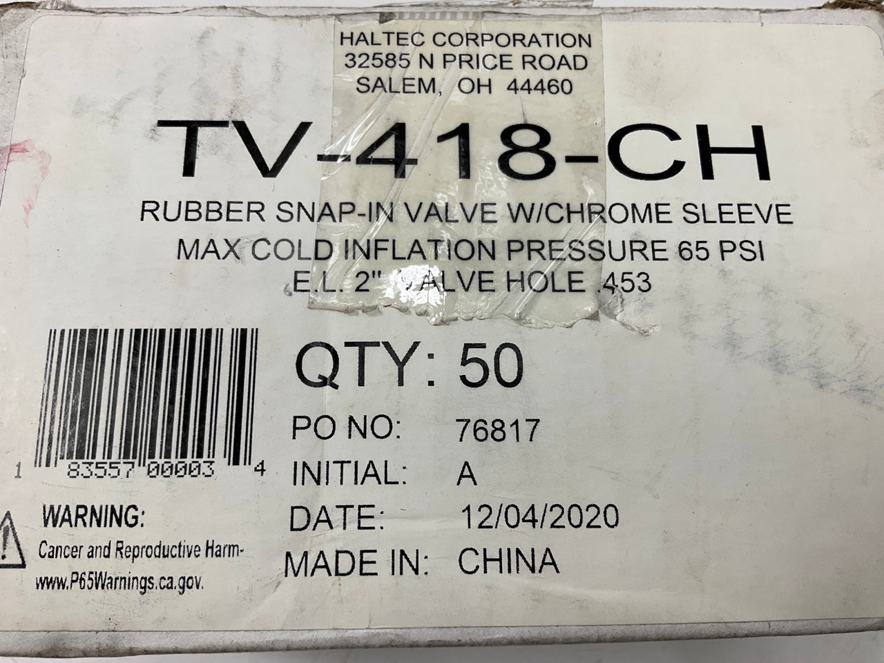 (50) Haltec TV418CH 2'' Tire Valve Stem Snap In, Chrome Sleeve, 0.453'' Valve Hole