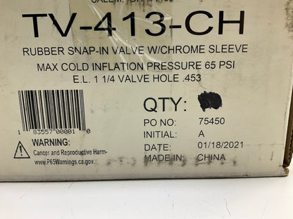 (46) HALTEC TV-413 CH Tire Valve Stem Snap In, Chrome Sleeve, 0.453'' Valve Hole