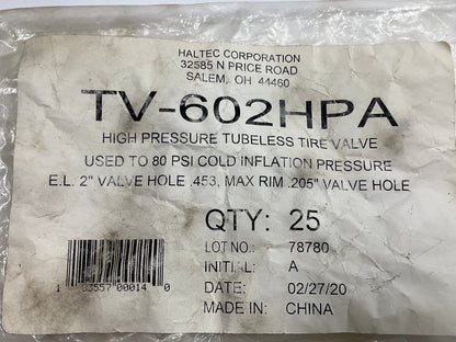 (25) PACK - Haltec TV-602-HPA High Pressure Tire Valve, 2 Inch