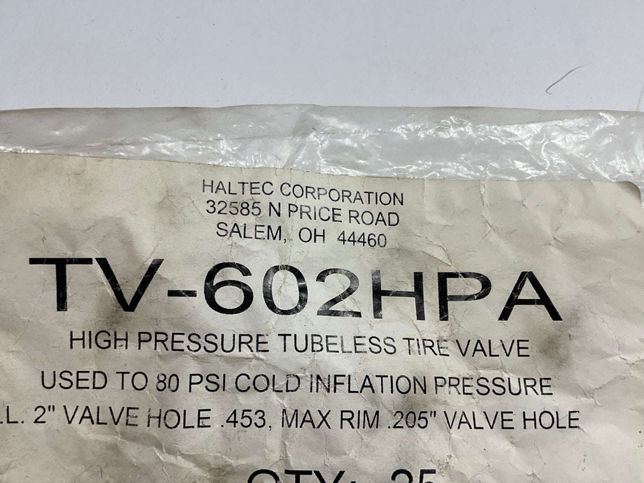 (25) PACK - Haltec TV-602-HPA High Pressure Tire Valve, 2 Inch