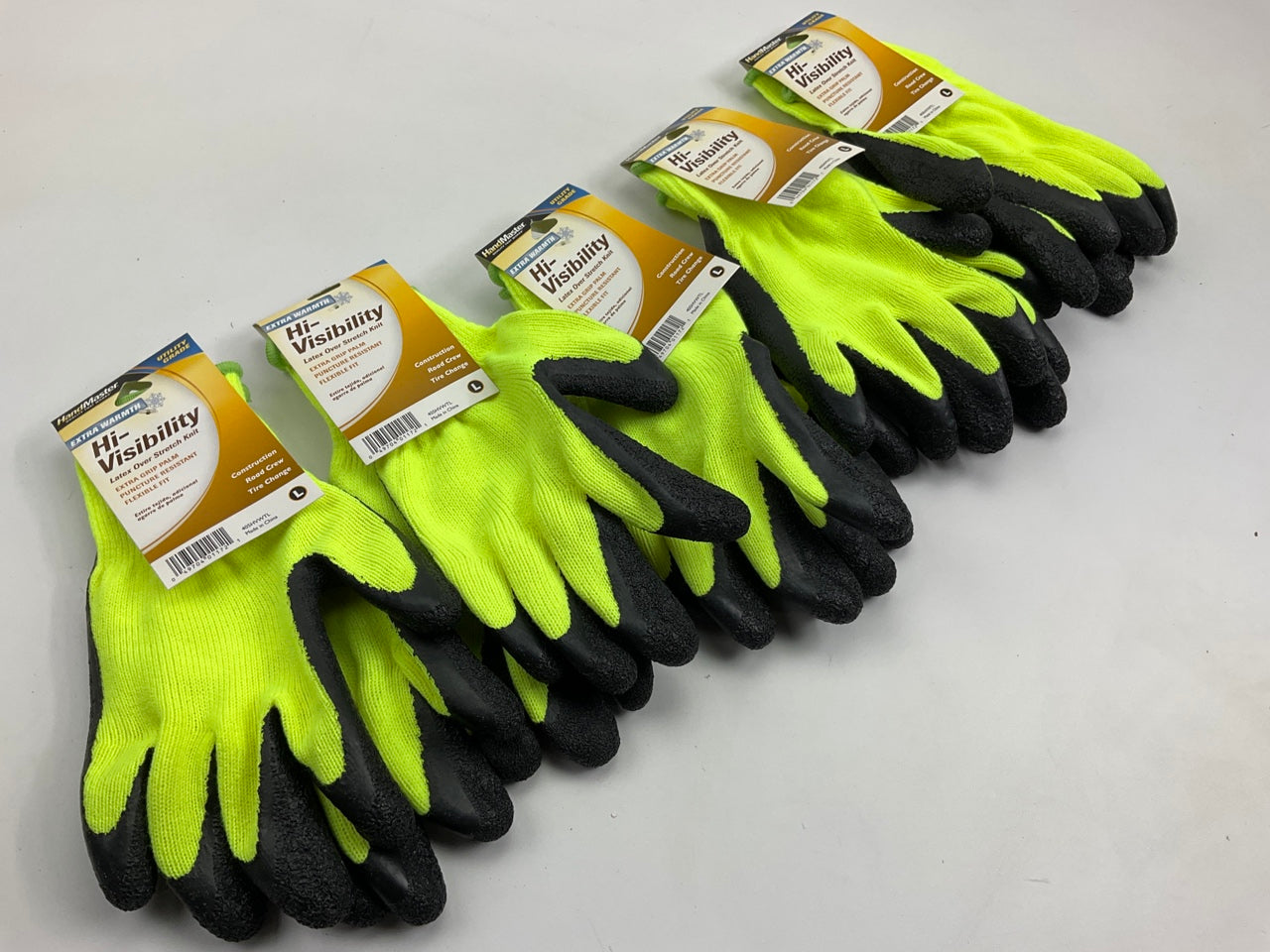 (5) Hand Master 405HVWTL Hi-Visibility Utility Grade Work Gloves - LARGE