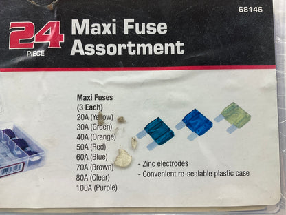 Hardware Machinery 68146 24 Piece Maxi Fuse Assortment Kit, 20 Amp Thru 100 Amp