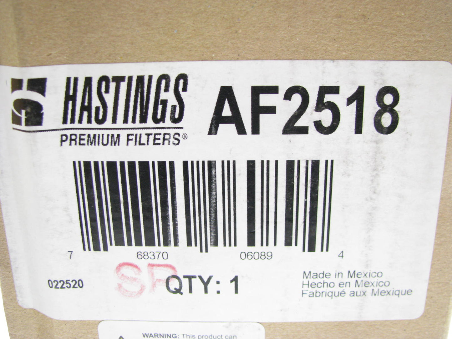 Hastings AF2518 Inner Air Filter For S160 S175 S185 S205 S220 Loaders
