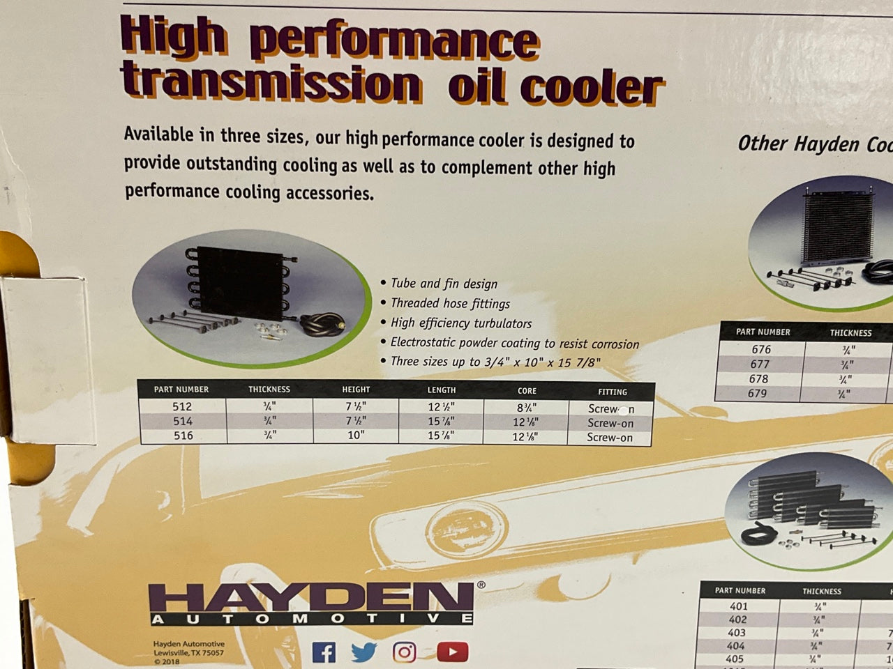 Hayden 512 Performance Transmission Oil Cooler 3/4'' X 7-1/2'' X 12-1/2''