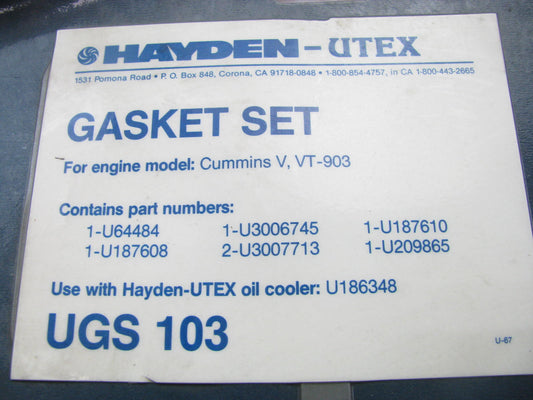Hayden UGS103 UTEX U186348 Oil Cooler Gasket Set For Cummins V903 VT903