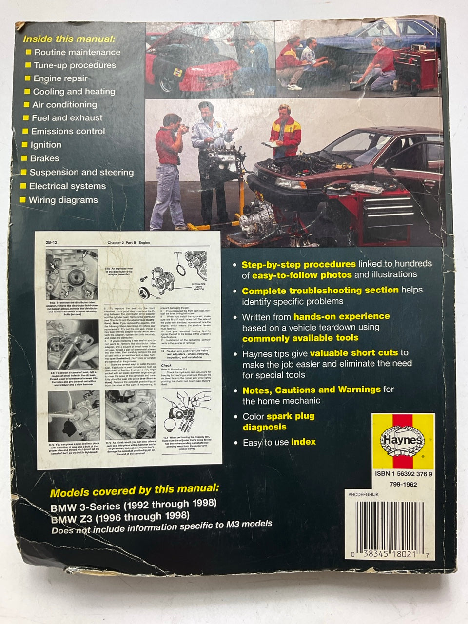 DAMAGED COVER - Haynes 18021 Repair Manual For 1992-1998 BMW 3-Series