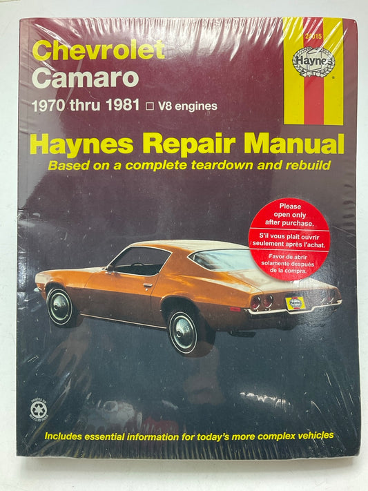 SEALED - Haynes 24015 Automotive Repair Manual 1971-1981 Chevrolet Camaro W/ V8