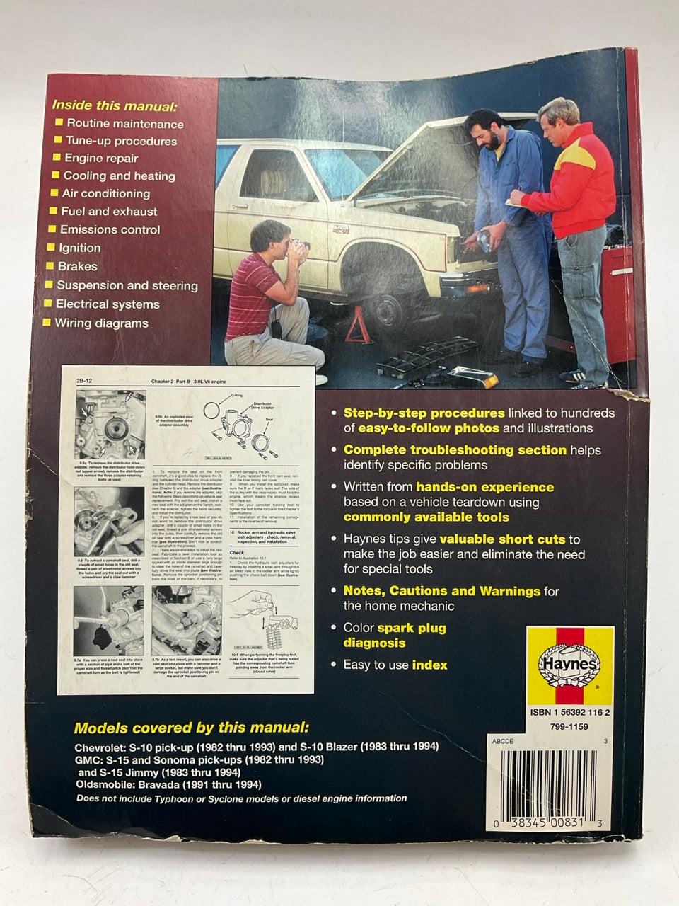 DAMAGED COVER - Haynes 24070 Repair Service Manual For 1982-1993 S10 S15 Pickups