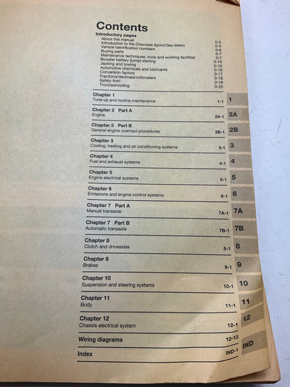 DAMAGED COVER - Haynes 24075 Repair Manual For 1985-2001 Cheby Sprint Geo, Metro
