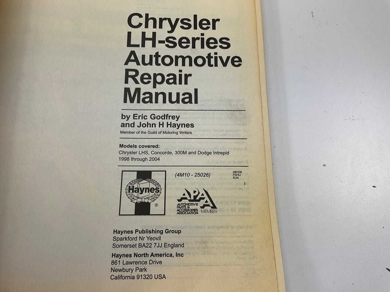 USED - Haynes 25026 Repair Manual For Chrysler 300M, Concorde, Intrepid, & LHS