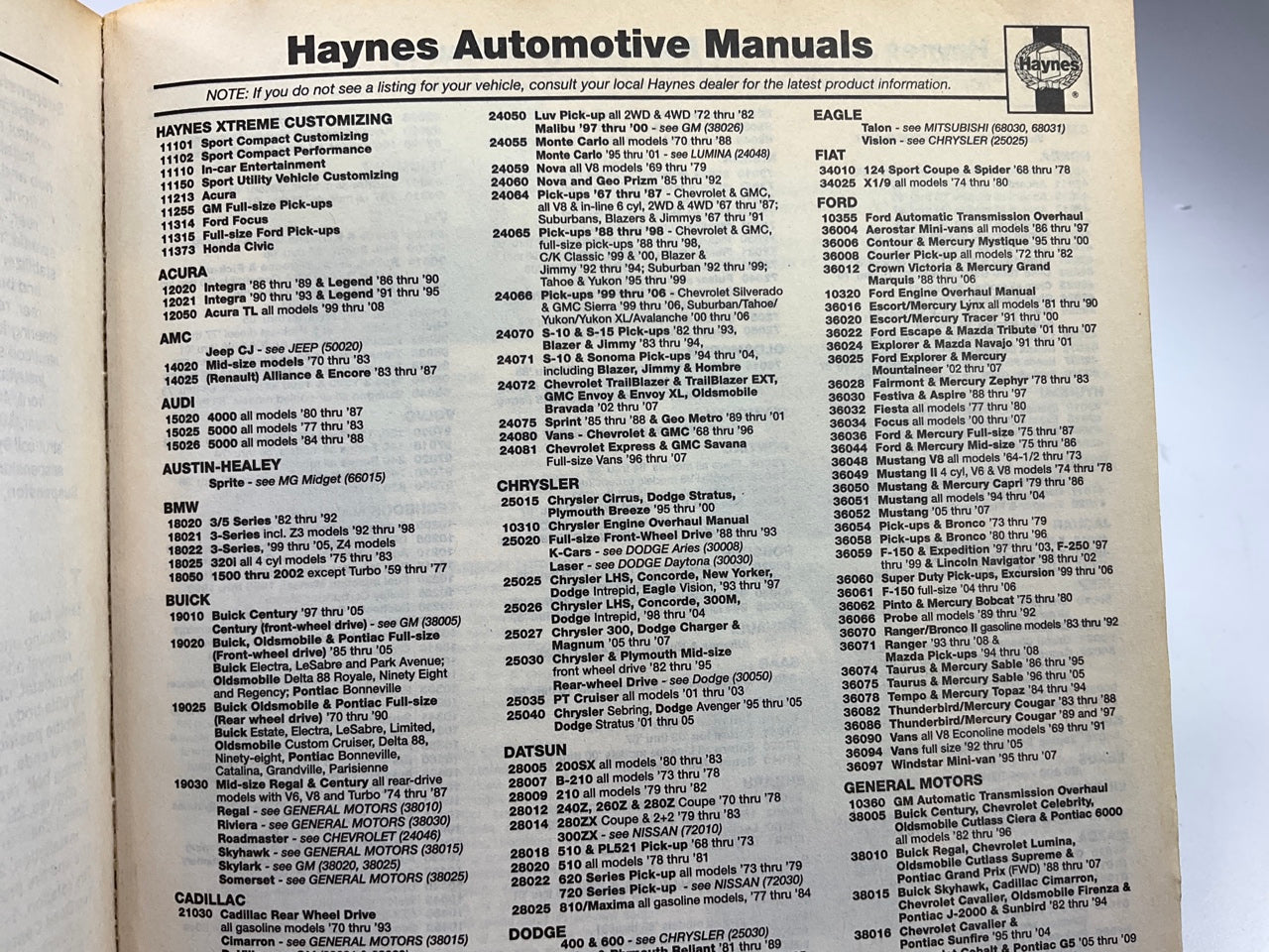USED - Haynes 25026 Repair Manual For Chrysler 300M, Concorde, Intrepid, & LHS