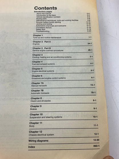 DAMAGED COVER - Haynes 30034 Repair Manual For 1995-1999 Neon