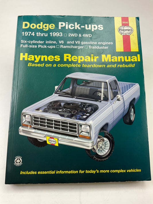 Haynes 30040 Repair Manual For 1974-1993 Dodge Pickups 2WD & 4WD - OPENED