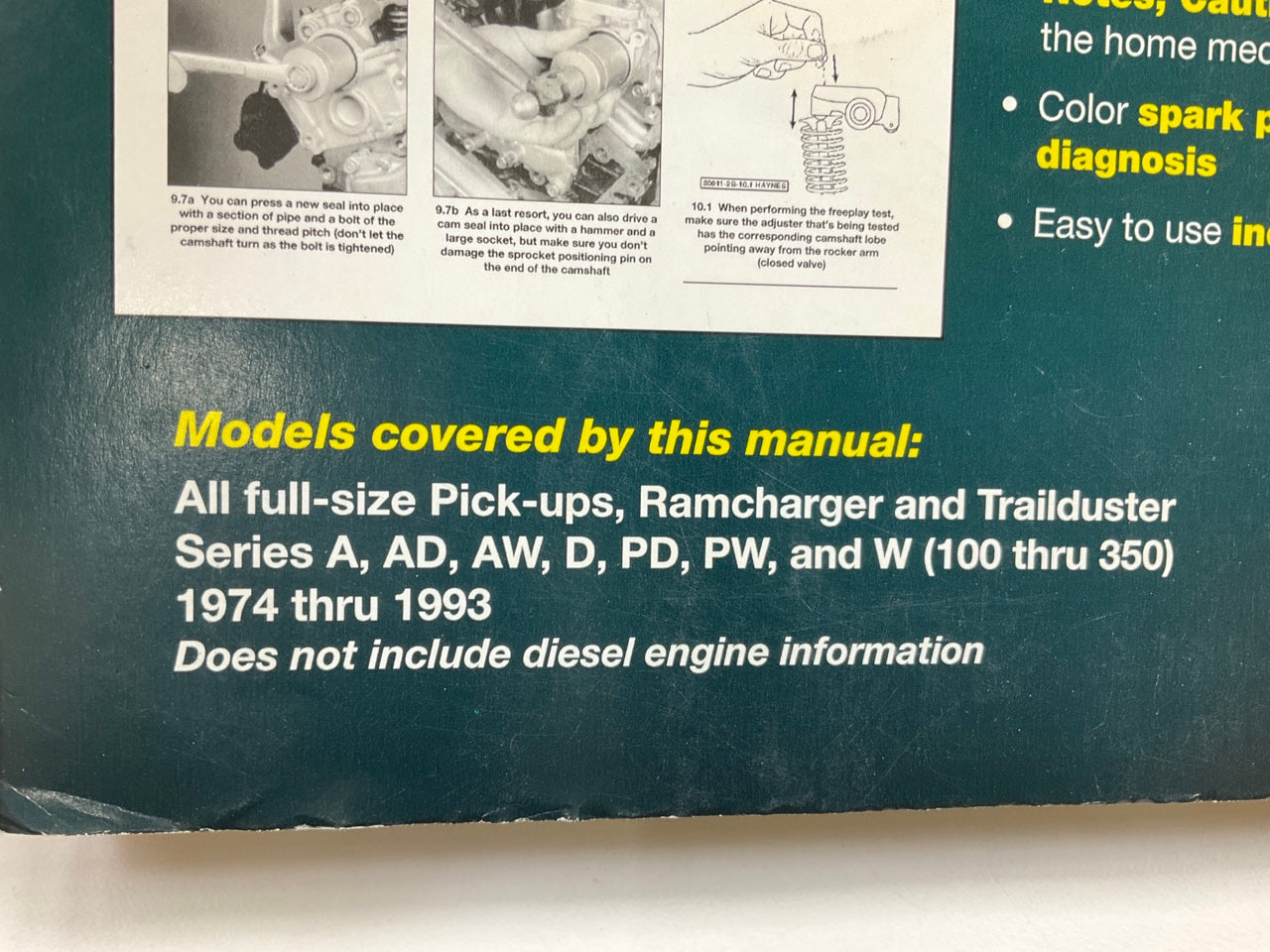 Haynes 30040 Repair Manual For 1974-1993 Dodge Pickups 2WD & 4WD - OPENED