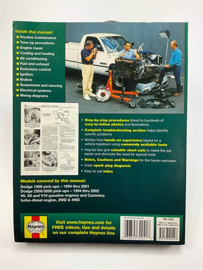 OPENED - ACTUAL MANUAL SHOWN - Haynes 30041 Repair Manual For 94-02 Dodge Truck