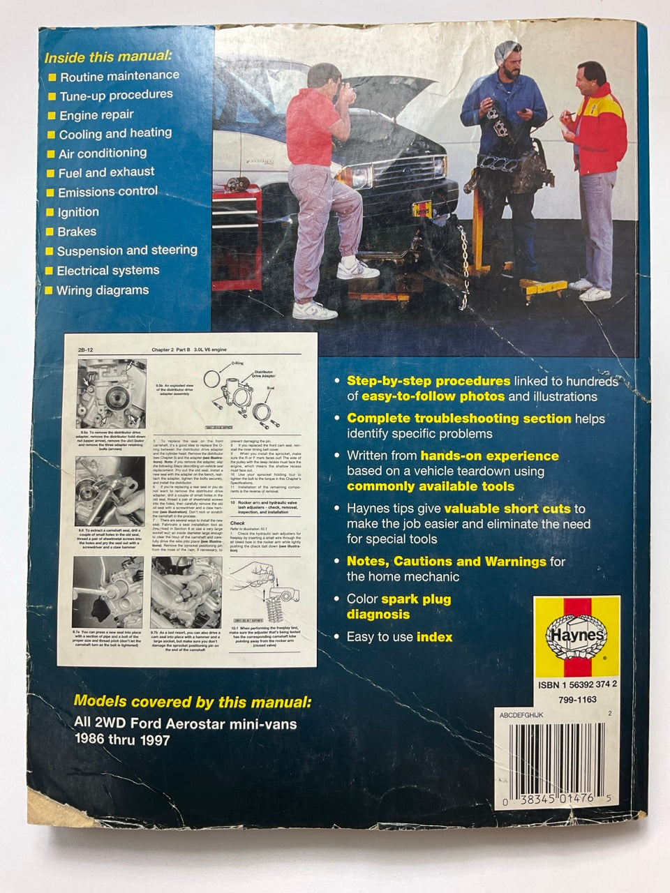 DAMAGED - Haynes 36004 Repair Manual 1986-1997 Ford Aerostar Mini-Vans 2WD