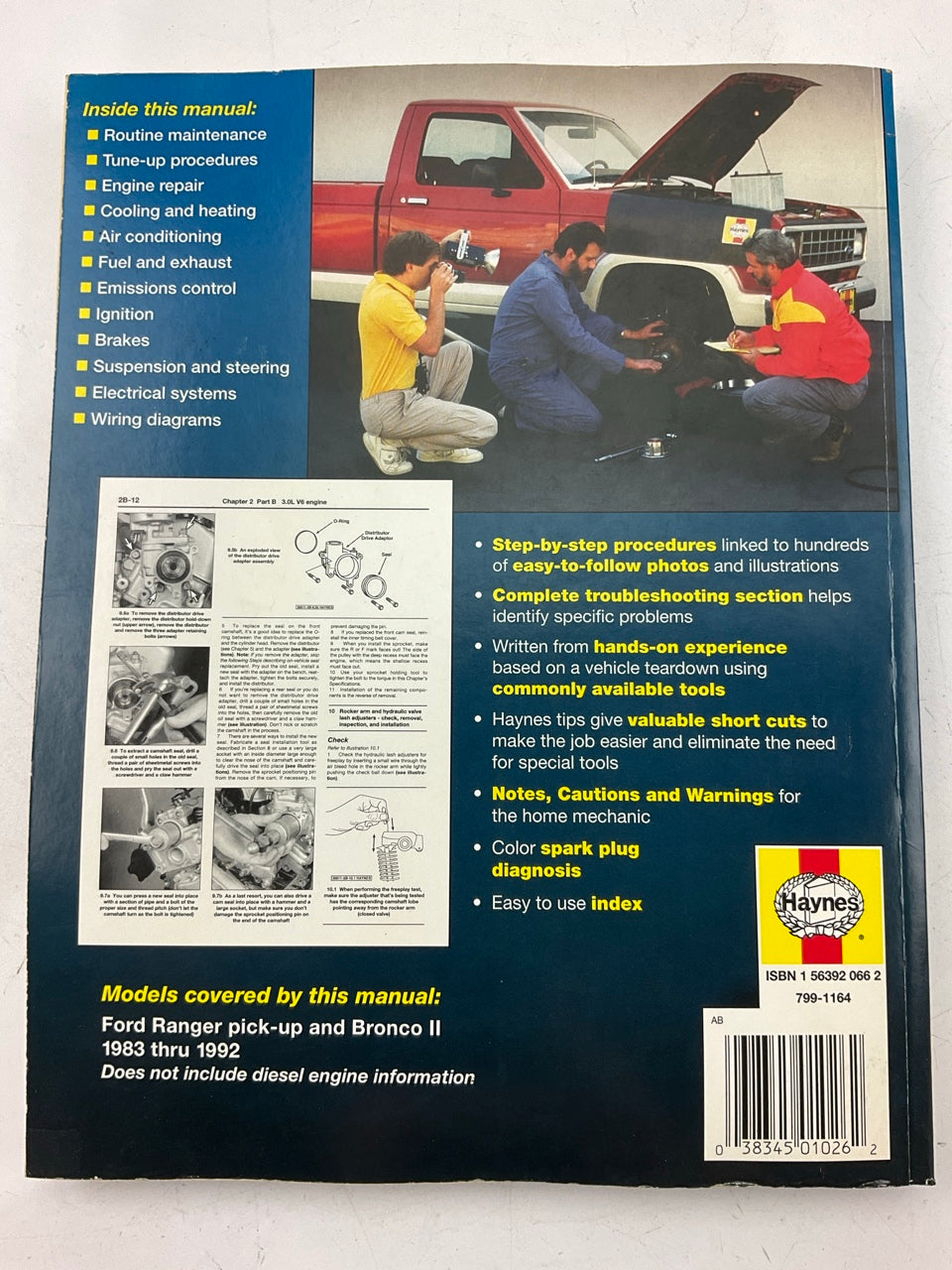 OPENED Haynes 36070 Repair Manual For 1983-1992 Ford Ranger, 1984-1990 Bronco II