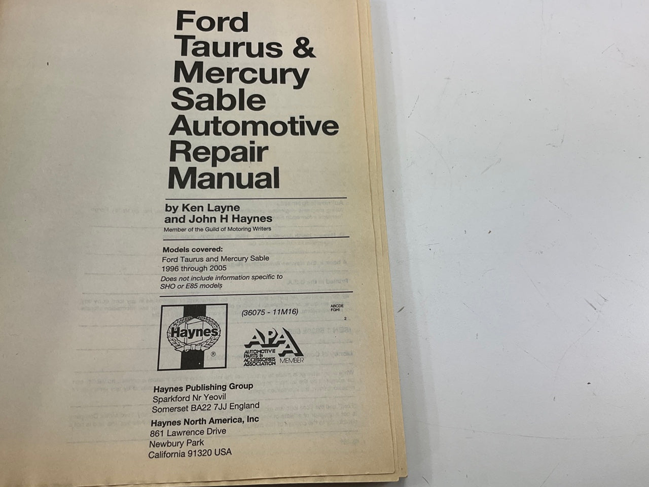 Haynes 36075 Repair Manual For 1996-2001 Ford Taurus & Mercury Sable - OPENED