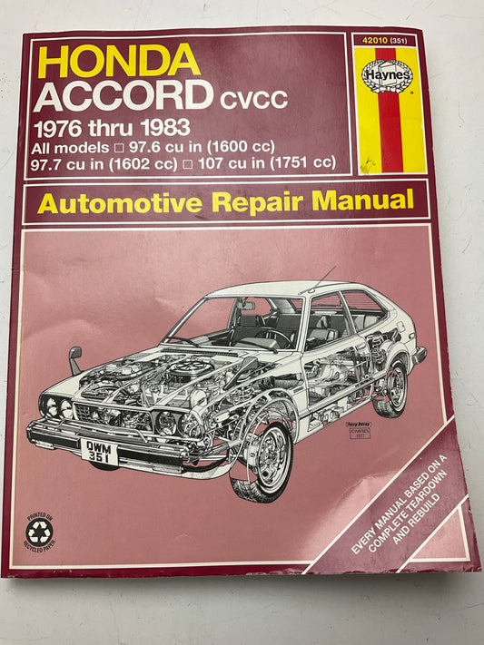 Haynes 42010 Repair Manual For 1976-1983 Honda Accord All Models - OPEN