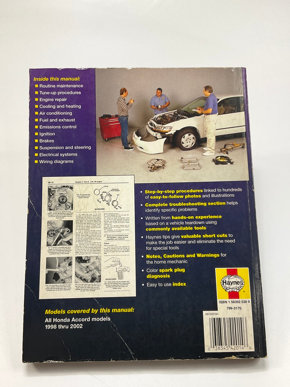 Haynes 42014 Repair Manual For 1998-2002 Honda Accord - TEARS ON FRONT PAGE