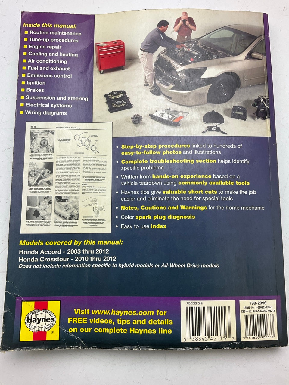 DAMAGED COVER - SEALED - Haynes 42015 Repair Manual For 03-12 Crosstour, Accord