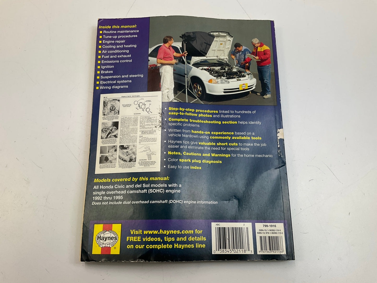 FRONT PAGE TORN - Haynes 42024 Repair Manual For 1992-1995 Honda Civic