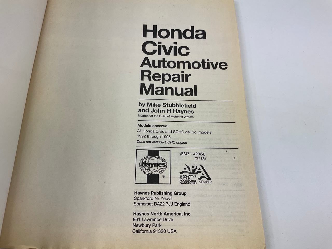 Haynes 42024 Repair Manual For 1992-1995 Honda Civic - USED