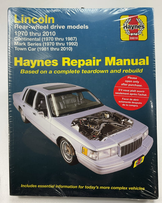 Haynes 59010 Repair Manual For 1970-2010 REAR Wheel Drive Lincoln - SEALED