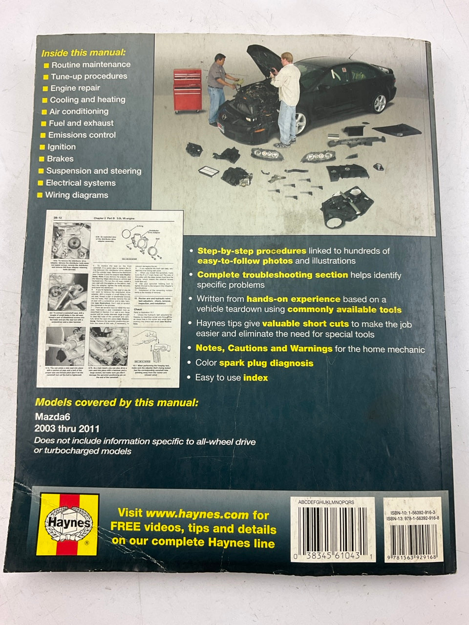 Haynes 61043 Repair Manual For 2003-2011 Mazda 6 - OPEN