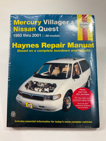 Haynes 64200 Repair Manual For 1993-01 Nissan Quest & Mercury Villager - SEALED