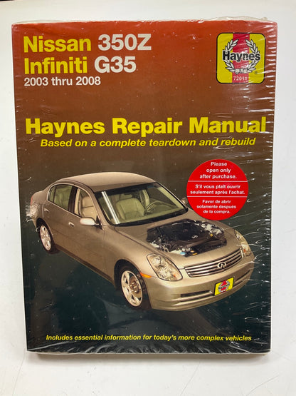 SEALED - Haynes 72011 Repair Manual For 2003-2008 Nissan 350Z & Infinity G35