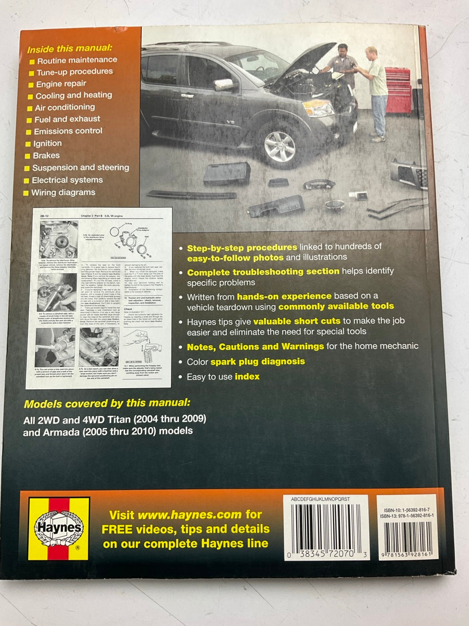 Haynes 72070 Repair Manual For 2004-09 Nissan Titan, 2005-10 Armada - OPENED