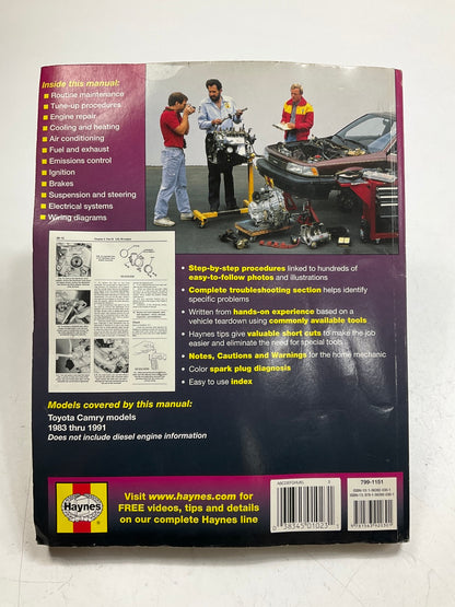 Haynes 92005 Repair Manual For 1983-1991 Toyota Camry - DAMAGED COVER