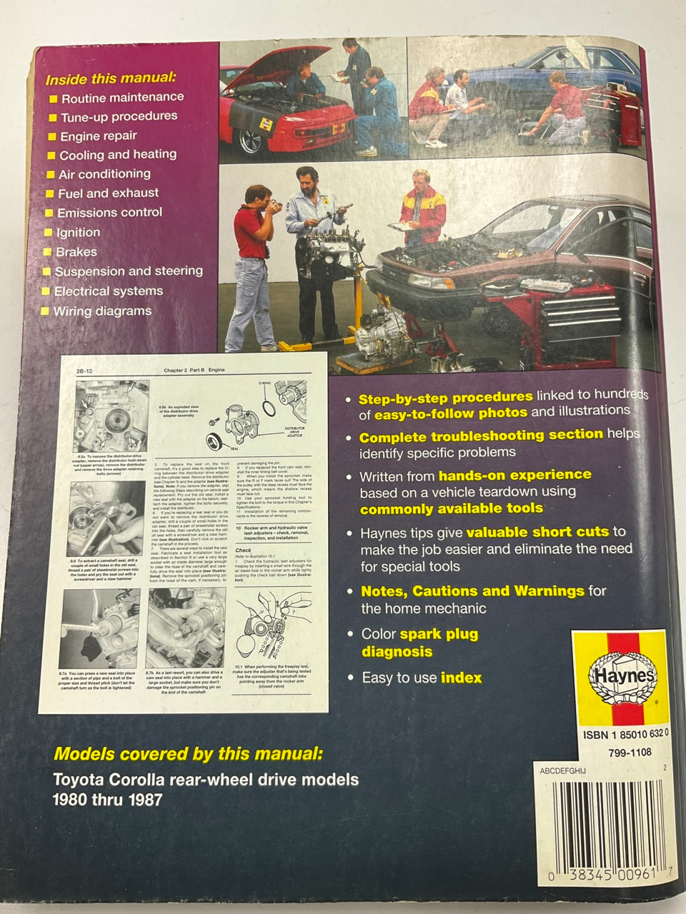 Haynes 92032 Repair Manual For 1980-1987 Toyota Corolla - OPENED