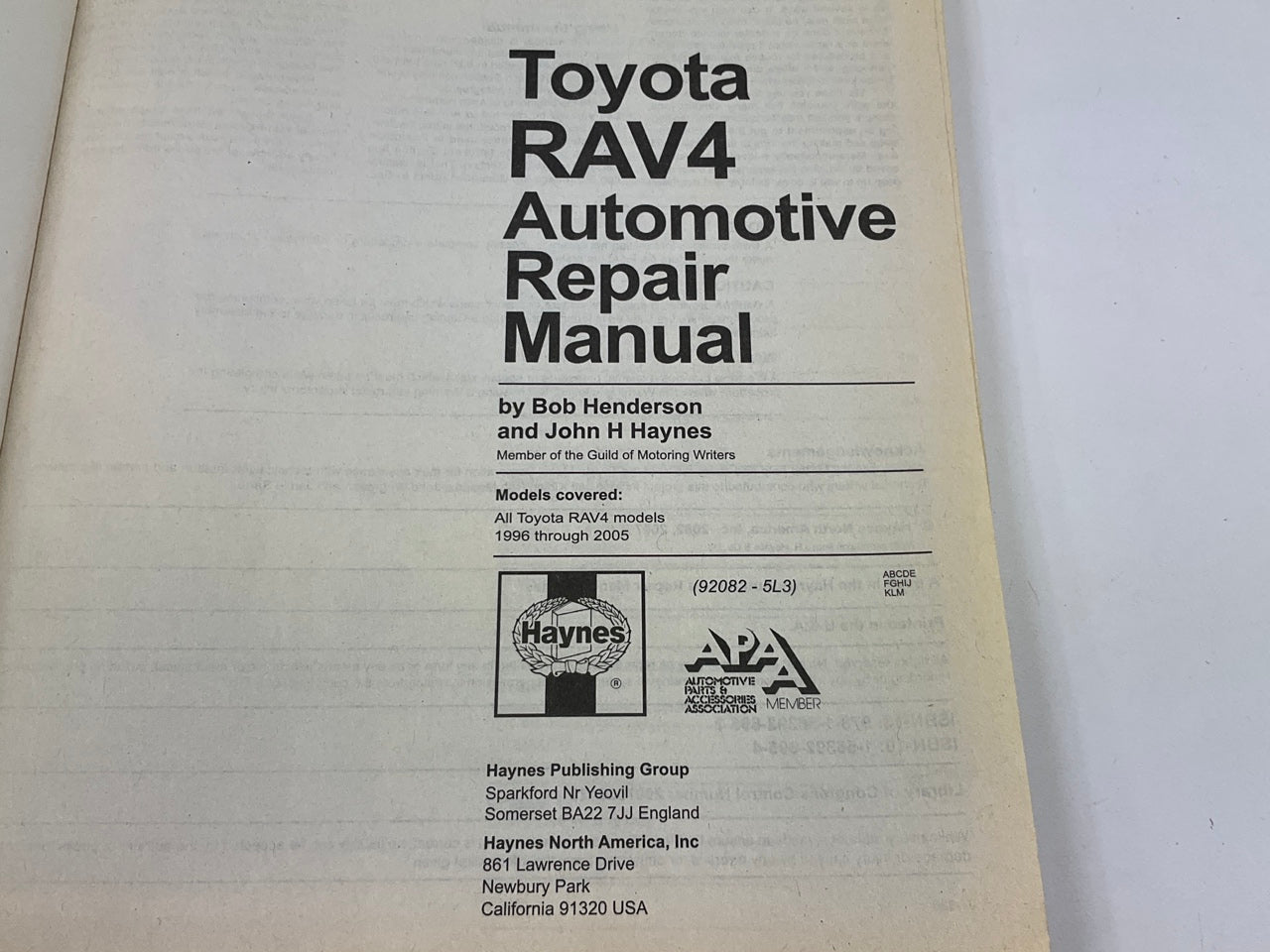 OPEN - Haynes 92082 Repair Manual For 1996-2005 Toyota RAV4