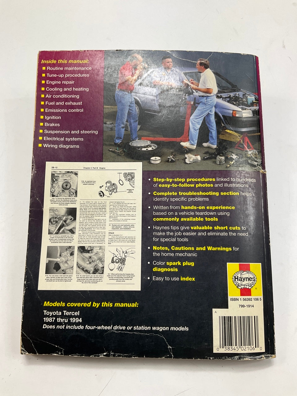 CREASED COVER - Haynes 92085 Repair Manual For 1987-1994 Toyota Tercel