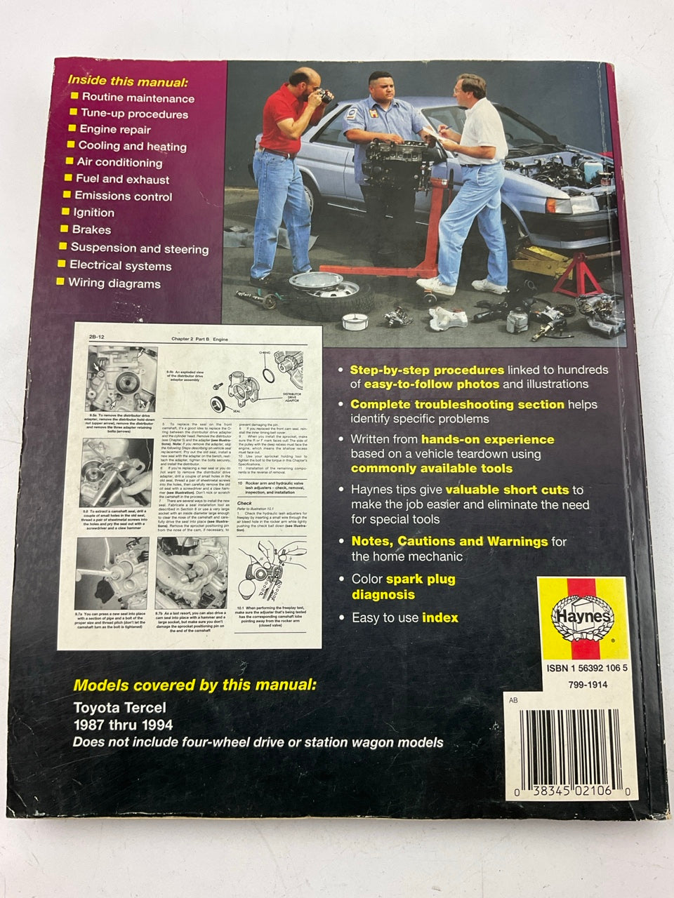 OPENED - Haynes 92085 Repair Manual For 1987-1994 Toyota Tercel