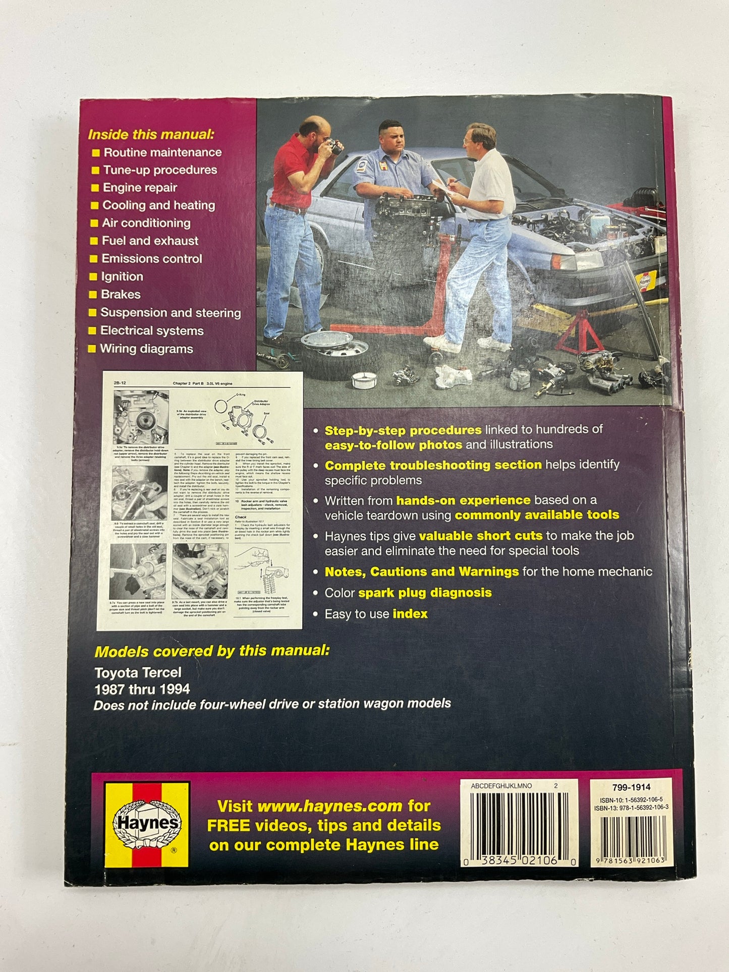 USED #2 - Haynes 92085 Repair Manual For 1987-1994 Toyota Tercel