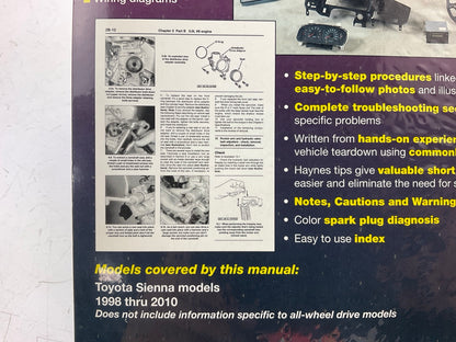 Haynes 92090 Repair Manual For 1998-2010 Toyota Sienna - SEALED