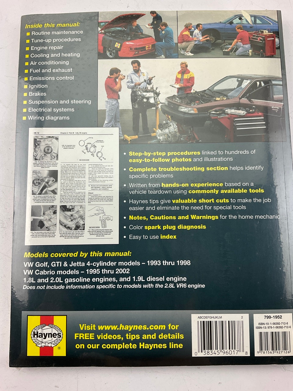 Haynes 96017 Repair Manual For 1993-1998 VW Golf & Jetta 95-02 Cabrio GTI