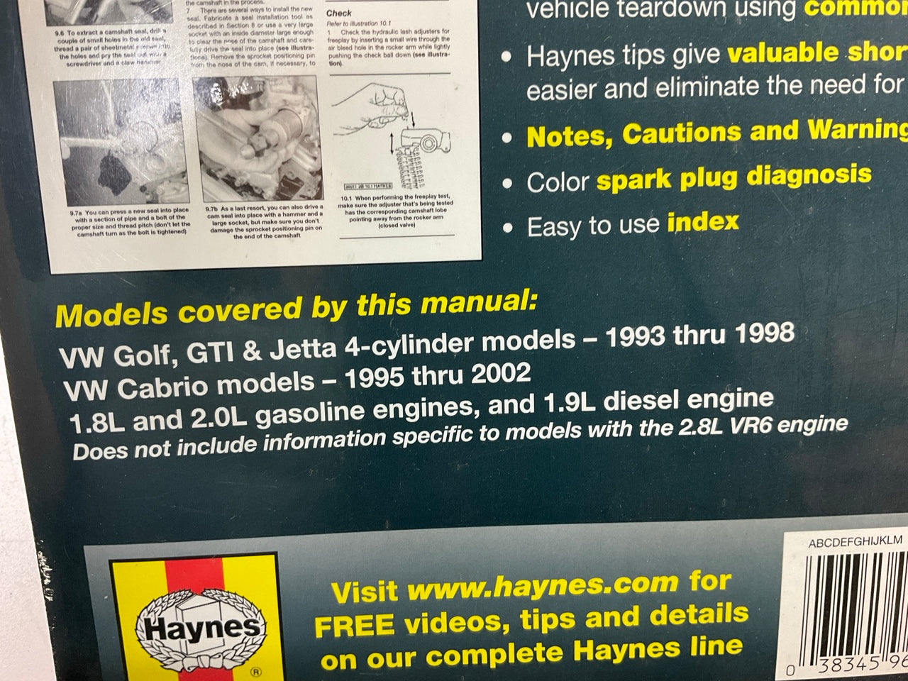 Haynes 96017 Repair Manual For 1993-1998 VW Golf & Jetta 95-02 Cabrio GTI