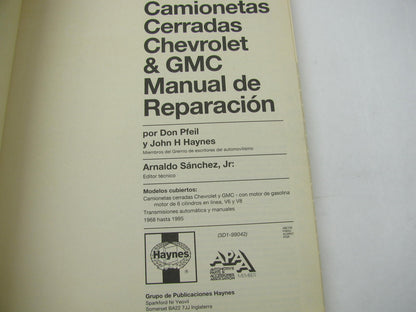 USED - Chevrolet/GMC Camionetas Cerradas Haynes Manual De Reparacion: 1968-1995