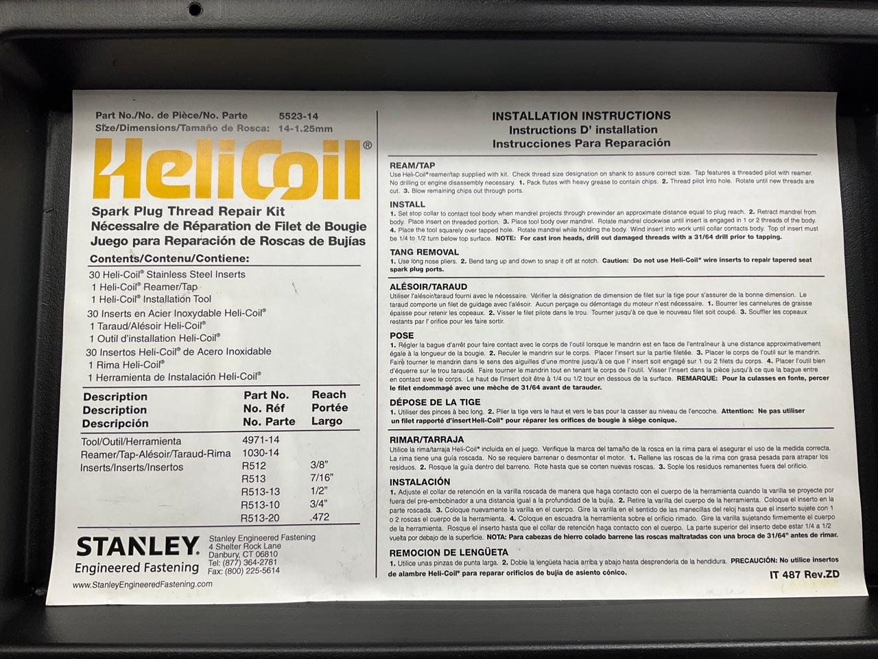 Helicoil 5523-14 M14 Spark Plug Thread Hole Repair Kit - 14-1.25mm