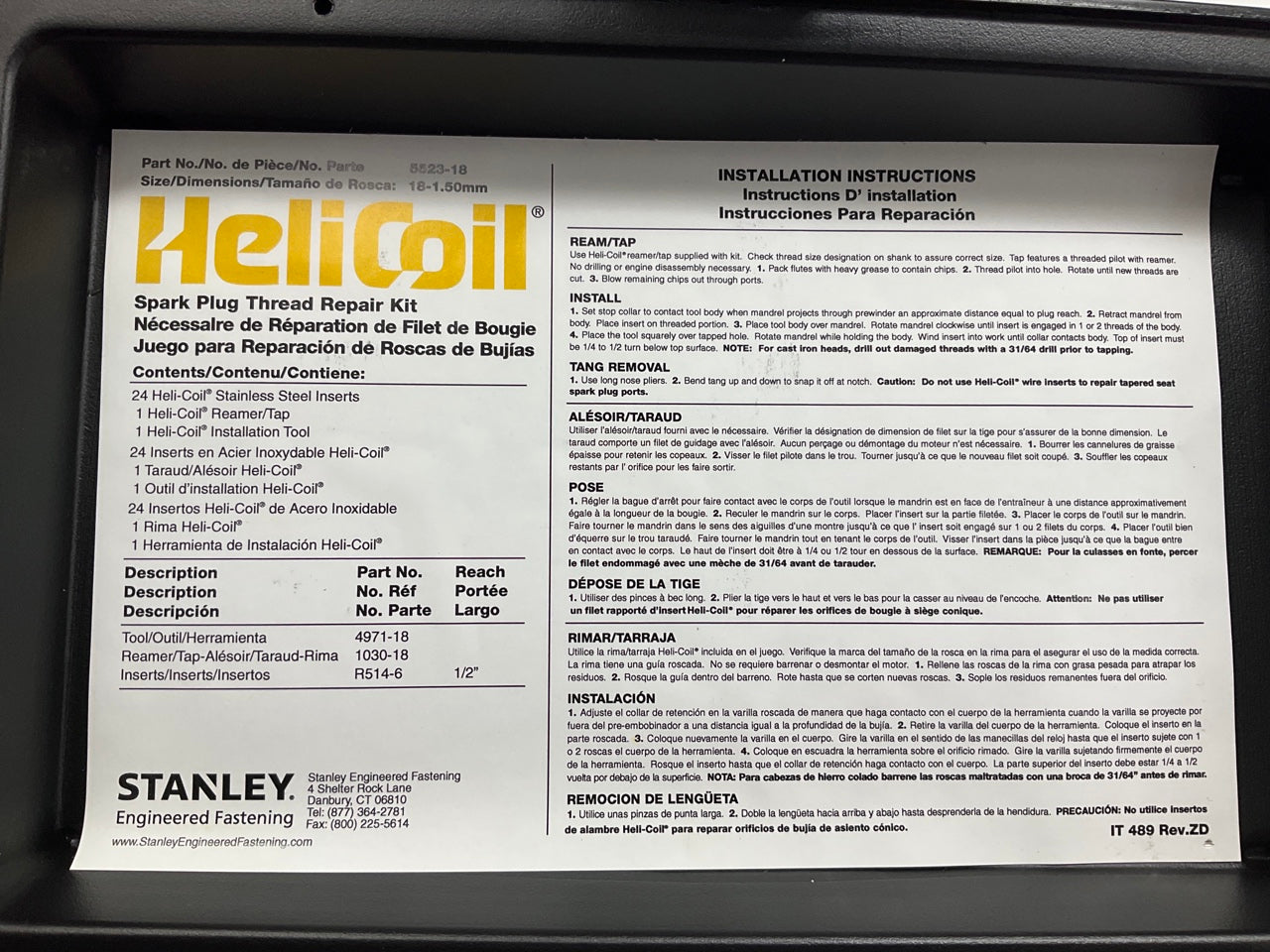 HeliCoil Tools 5523-18 18-1.5mm Spark Plug Thread Repair Kit