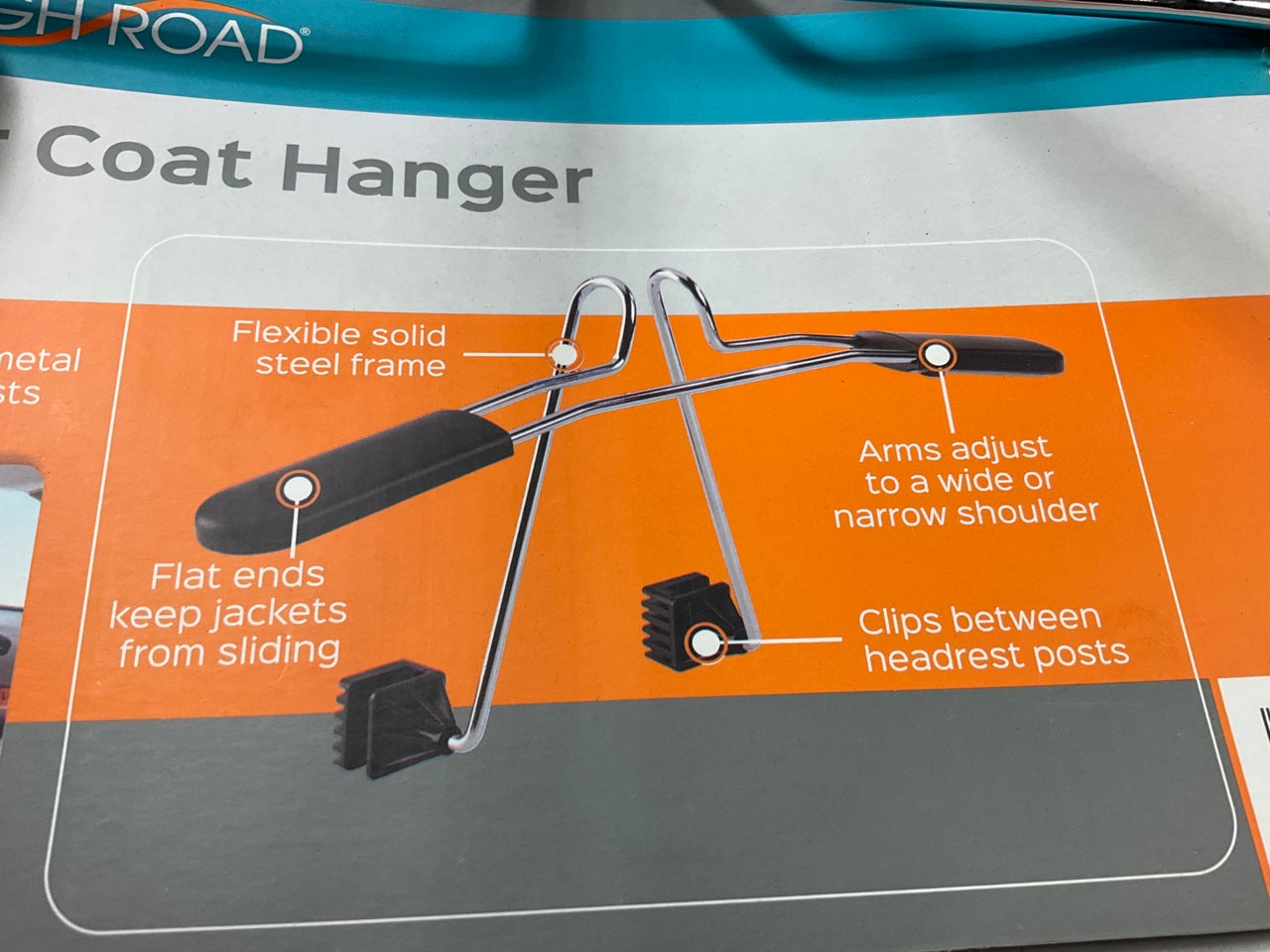High Road HR-5516-01-SLV Car Coat Clothes Hanger - Goes Between Headrest Posts